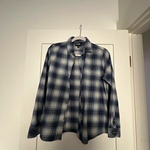 Billabong Blue and White Plaid Button Down Shirt